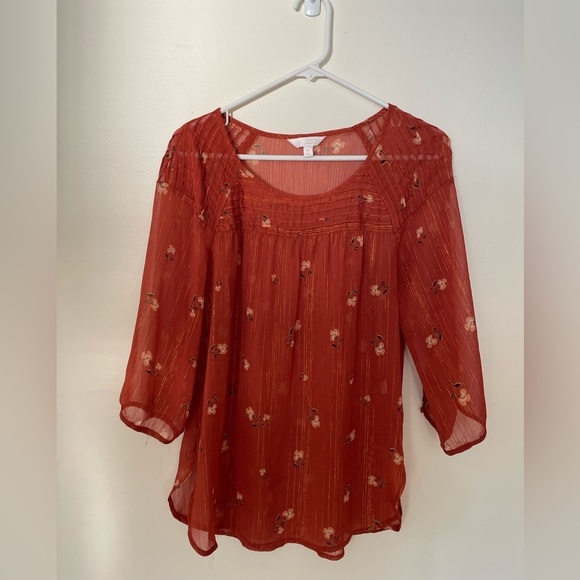 Lauren Conrad rust colored blouse‎ with floral and gold details. - Picture 1 of 3